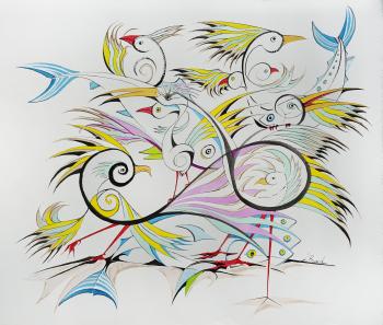 Barbados Birds - Basils Bar Drawing